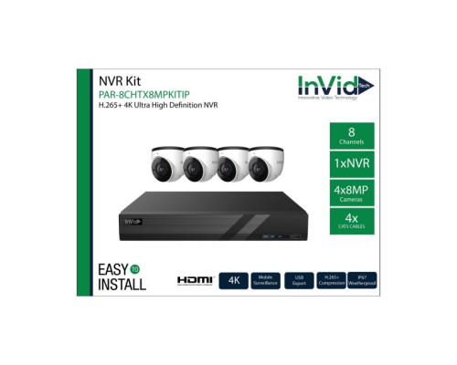 InVid PAR-8CHTX8MPKITIP 8 Channel NVR with 4 8MP Cameras 4 Cables NDAA Compliant