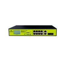 Syncom CMA-FG10P-150LX 8 Port Fast Ethernet PoE Switch with 2 Port Gigabit Combo Uplinks. LED Display