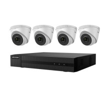 Hikvision EKI-Q41T24 Kit Includes Four 2 Megapixel Outdoor Turret Cameras, 2.8mm Lens with One 4 Channel NVR with PoE, 1TB