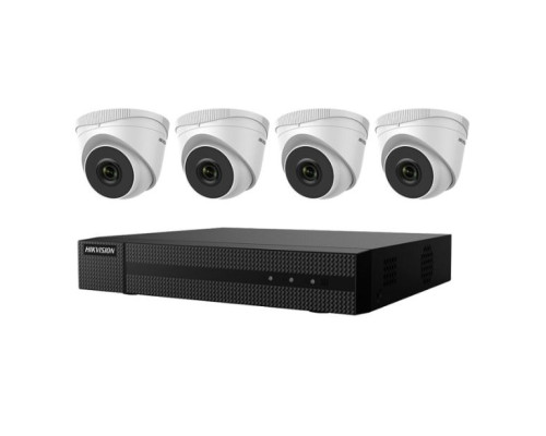 Hikvision EKI-Q41T24 Kit Includes Four 2 Megapixel Outdoor Turret Cameras, 2.8mm Lens with One 4 Channel NVR with PoE, 1TB