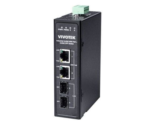 Vivotek AW-IHB-0400 4-Port RJ45/SFP Gigabit PoE+ Unmanaged Industrial Network Switch