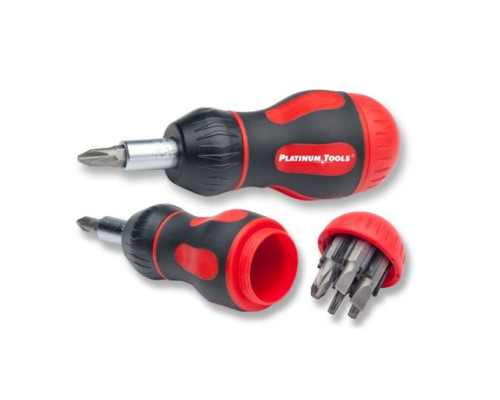 Platinum Tools 19120C 8-in-1 Ratcheted Stubby Screwdriver