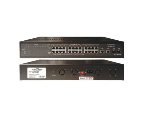 SecurityTronix ST-POEAF-24UL-RM 24 Port 10/100 Ethernet PoE Switch With Two 1 Gigabit Uplink Ports