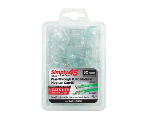 GoSimply Connect S45-1601P ProSeries Cat6 Unshielded Pass-Through RJ45 with Cap45® 50pc Clamshell