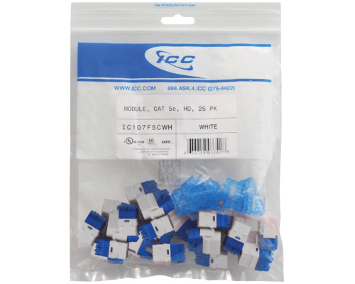 ICC IC107F5CWH HD Keystone Jacks, 25-Pk, White