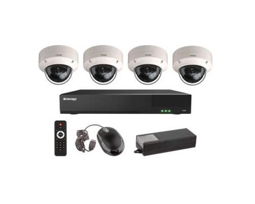 Vitek VT-TH5KT44TD-2 4 Channel 5-IN-1 (TVI/AHD/CVI/CVBS) DVR, 4TB with 4 x 5 Megapixel Vandal Dome Cameras, 2.8mm Lens