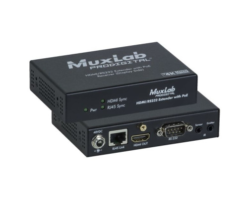 Muxlab 500454-PoE-RX HDMI / RS232 Receiver with PoE, HDBT, UHD-4K