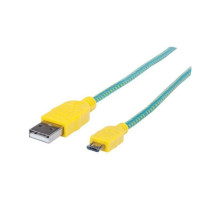 Manhattan 352710 Braided Hi-Speed USB Micro-B Device Cable, Type-A Male to Micro-B Male, 1 m (3 ft.), Teal/Yellow