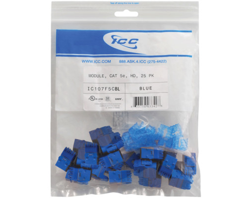 ICC IC107F5CBL HD Keystone Jacks, 25-Pk, Blue