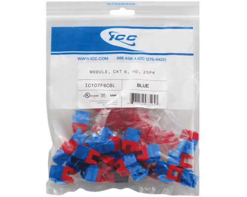 ICC IC107F6CBL HD CAT 6 Keystone Jacks, 25-Pk, Blue