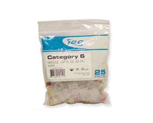 ICC IC107L6CIV EZ CAT 6 Keystone Jacks, 25-Pk, Ivory