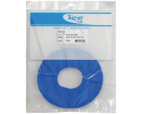 ICC ICACSV75BL 0.5' Width VELCRO Brand Cable Tie Wrap 75FT Blue