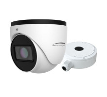 Speco O4T7MN 4 Megapixel H.265 AI IP Turret Camera, IR, 2.8-12mm Lens, Included Junction Box, White Housing, NDAA