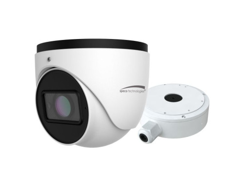 Speco O4T7MN 4 Megapixel H.265 AI IP Turret Camera, IR, 2.8-12mm Lens, Included Junction Box, White Housing, NDAA