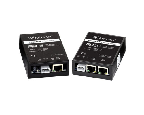 Altronix PACE2KRT Long Range Single Pair (UTP) Ethernet Adapter Kit includes: Pace1KR Receiver and Pace2KT Transceiver