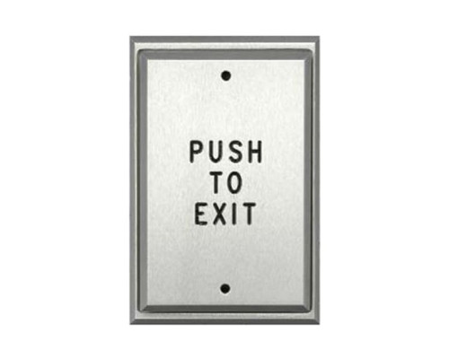 Alarm Controls PS5-111 Single Gang Plate with Pneumatic Time Delay Switch, Clear Finish, Engraved 'PUSH TO EXIT' and Filled in Black Ink