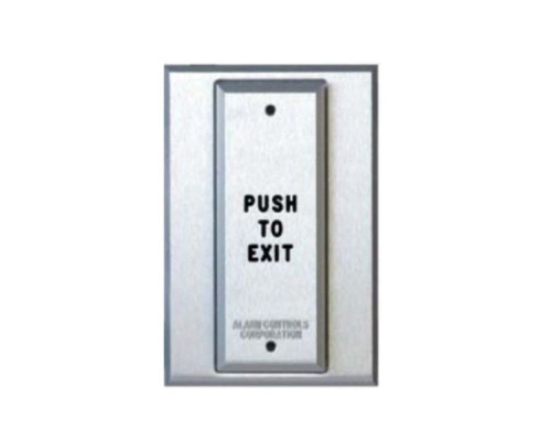 Alarm Controls PT1-111 T-Style Plate with SPDT Momentary Action Switch, Clear Finish, Engraved 'PUSH TO EXIT' and Filled in Black Ink