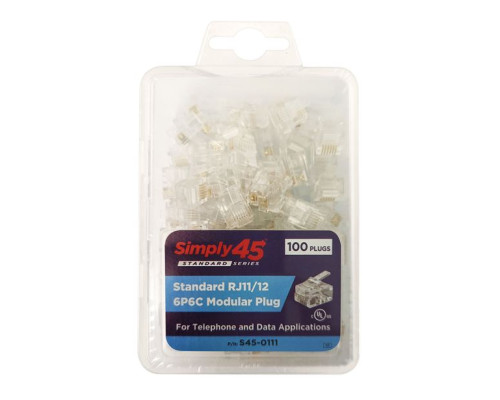 GoSimply Connect S45-0111 Standard RJ11/RJ12 Modular Plugs, Clear Tint 100PC/Clamshell