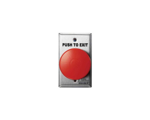 Alarm Controls TS-21R Single Gang 1 N/O & 1 N/C Momentary Switch, Red Mushroom, 'PUSH TO EXIT', Stainless Steel Plate