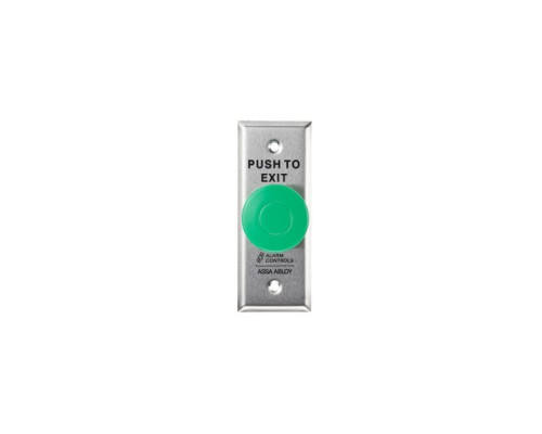 Alarm Controls TS-27 1-1/2' Diameter Green Push Button, 1 N/O, 1 N/C Momentary Switch, 'PUSH TO EXIT', 1-3/4' Stainless Steel Plate