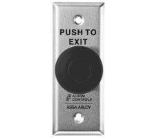 Alarm Controls TS-27B 1-1/2' Diameter Black Push Button, 1 N/O, 1 N/C Momentary Switch, 'PUSH TO EXIT', 1-3/4' Stainless Steel Plate