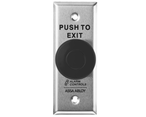 Alarm Controls TS-27B 1-1/2' Diameter Black Push Button, 1 N/O, 1 N/C Momentary Switch, 'PUSH TO EXIT', 1-3/4' Stainless Steel Plate