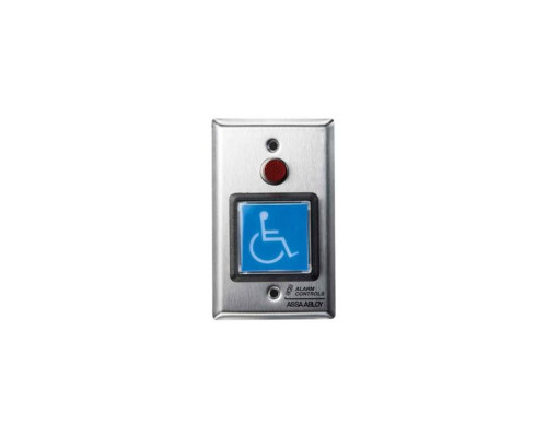 Alarm Controls TS-5 2' Square Blue Push Button, Labeled 'ADA SYMBOL'