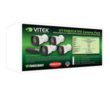 Vitek VT-THB2CKTFE-2 HD-TVI/AHD/CVI/CVBS 1080P Fixed Bullet Camera 4 Pack Includes VTC-THB2RFE-2 with 2.8mm Lens & VT-1205A-D4K 12VDC Power Block