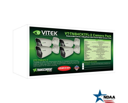 Vitek VT-TNB4CKTFL-2 4ea x 4 Megapixel H.265 Fixed Bullet Camera, 2.8mm Lens