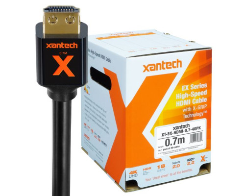 Linear XT-EX-HDMI-0740PKMC Xantech EX Series Master Carton - High-speed HDMI Cable with X-GRIP Technology, 0.7 Meter