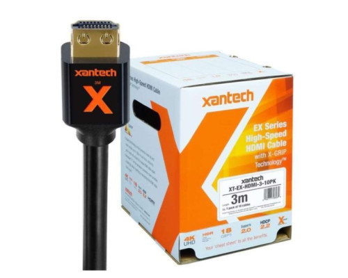 Linear XT-EX-HDMI-3-10PK-MC Xantech EX Series Master Carton - High-speed HDMI Cable with X-GRIP Technology, 3 Meter