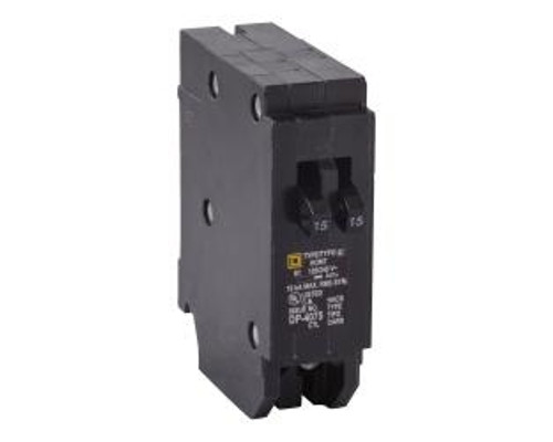 Square D HOMT1515, Plug On Tandem Circuit Breaker, 1 Pole, 15/15 Amp, 120/240 VAC, 10 kA