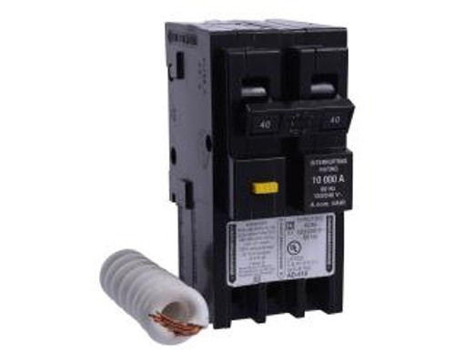 Square D HOM240GFI, Plug On Circuit Breaker, 2 Pole, 40 Amp, 120/240 VAC, 10 kA