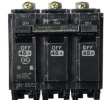 GE THQB32045, Bolt On Circuit Breaker, 3 Pole, 45 Amp, 240 VAC, 10 kA