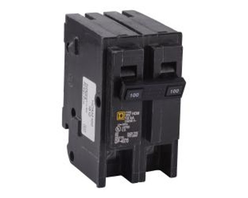 Square D HOM2100, Mini Plug On Circuit Breaker, 2 Pole, 100 Amp, 120/240 VAC, 10 kA