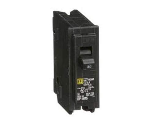 Square D HOM130, Mini Plug On Circuit Breaker, 1 Pole, 30 Amp, 120/240 VAC, 10 kA