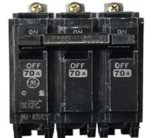 GE THQB32070, Bolt On Circuit Breaker, 3 Pole, 70 Amp, 240 VAC, 10 kA