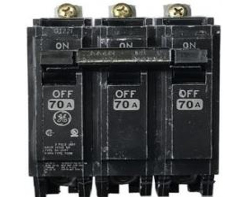 GE THQB32070, Bolt On Circuit Breaker, 3 Pole, 70 Amp, 240 VAC, 10 kA