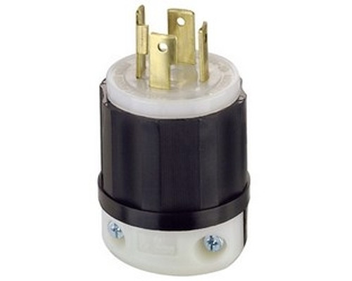 Leviton 2711, Locking Plug, 30 Amp, 125/250 Volt, NEMA L14-30P, 3P, 4W, Industrial Grade, Grounding, Black/White