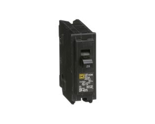 Square D HOM125, Mini Plug On Circuit Breaker, 1 Pole, 25 Amp, 120 VAC, 10 kA