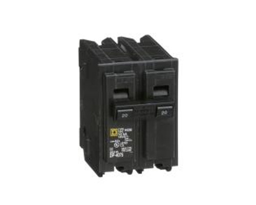 Square D HOM220, Mini Plug On Circuit Breaker, 2 Pole, 20 Amp, 120/240 VAC, 10 kA