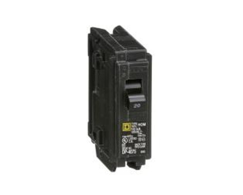 Square D HOM120, Mini Plug On Circuit Breaker, 1 Pole, 20 Amp, 120/240 VAC, 10 kA