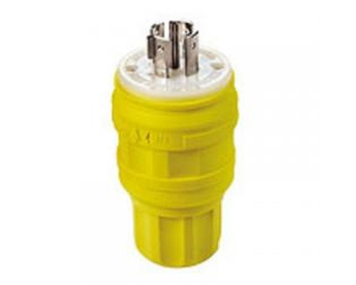 Leviton 26W81 Wetguard Grounding Locking Plug, 20 Amp, 120/208V AC, 3 Phase Y, 4-Pole, 5-Wire, NEMA L21-20P, Yellow