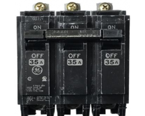 GE THQB32035, Bolt On Circuit Breaker, 3 Pole, 35 Amp, 240 VAC, 10 kA