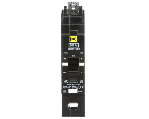 Square D EDB14060, Mini Bolt On Circuit Breaker, 1 Pole, 60 Amp, 277 VAC, 18 kA