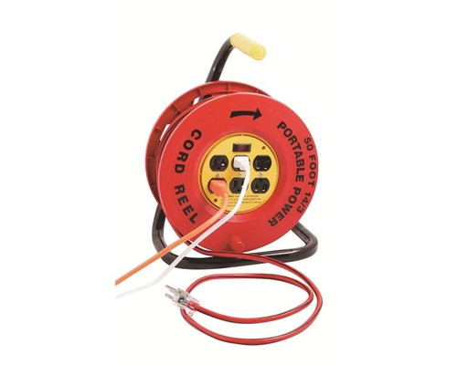 Southwire E235, 50 ft. 14/3 Red Cord Reel Power Station with 6 Outlets