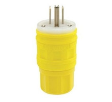 Leviton 14W47 Wetguard Straight Blade Plug 15 Amp, 125V, 2-Pole, 3-Wire, Grounding, Industrial Grade, NEMA 5-15P, Yellow