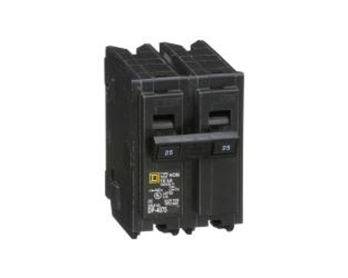 Square D HOM225, Mini Plug On Circuit Breaker, 2 Pole, 25 Amp, 120/240 VAC, 10 kA