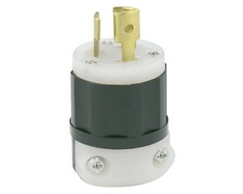 Leviton 4720-C, Locking Plug, 15 Amp, 125 Volt, NEMA L5-15P, 2P, 3W, Industrial Grade, Grounding, Black/White