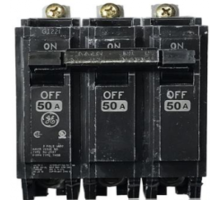 GE THQB32050, Bolt On Circuit Breaker, 3 Pole, 50 Amp, 240 VAC, 10 kA